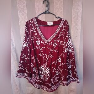 💎 Roja Women's Top Embroidered Floral Velvet Blouse